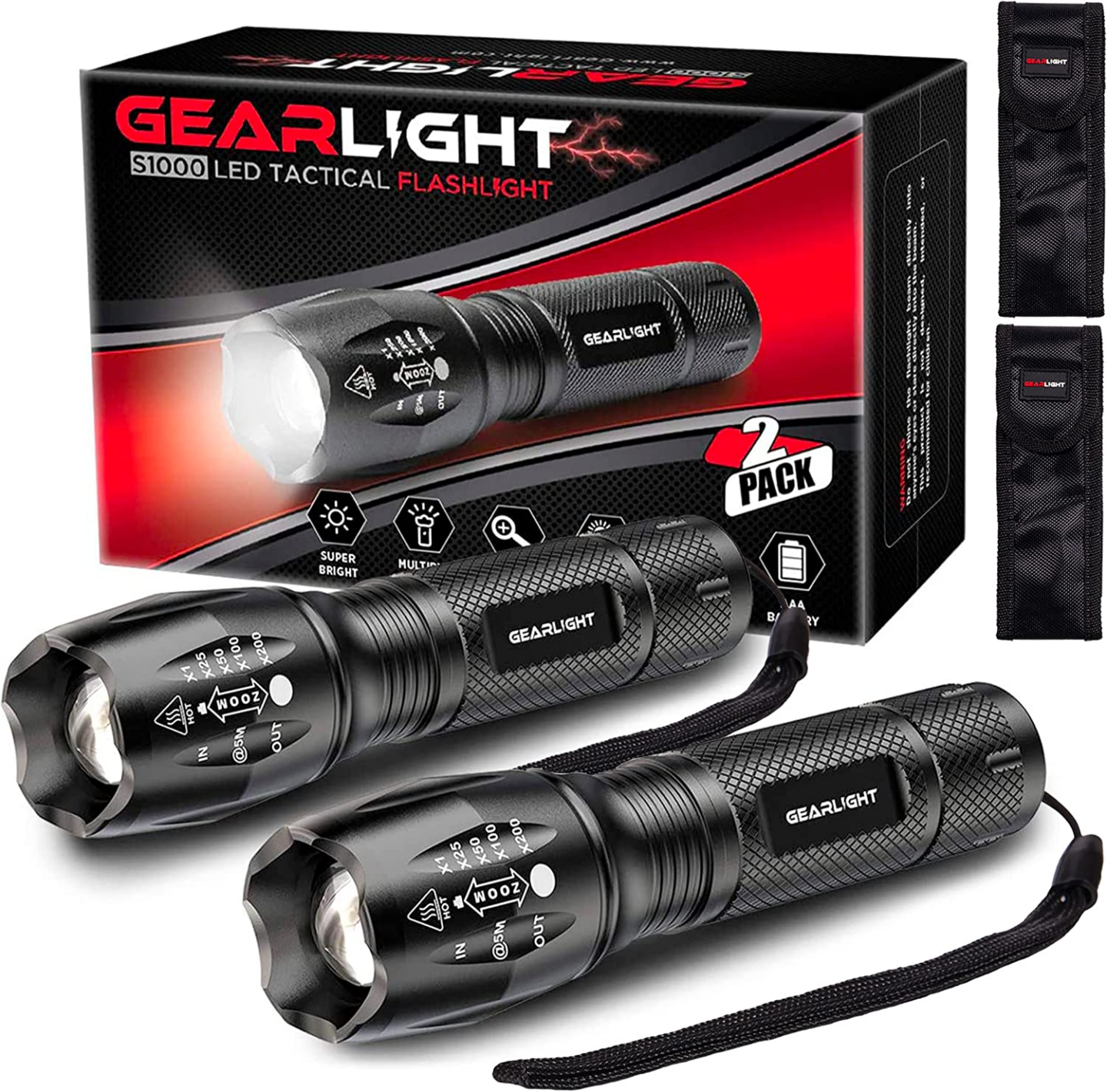 Gearlight S1000 LED Tactical Flashlight 2 pack