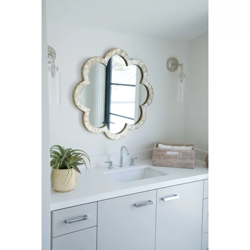 Capiz shell mirror over bathroom vanity