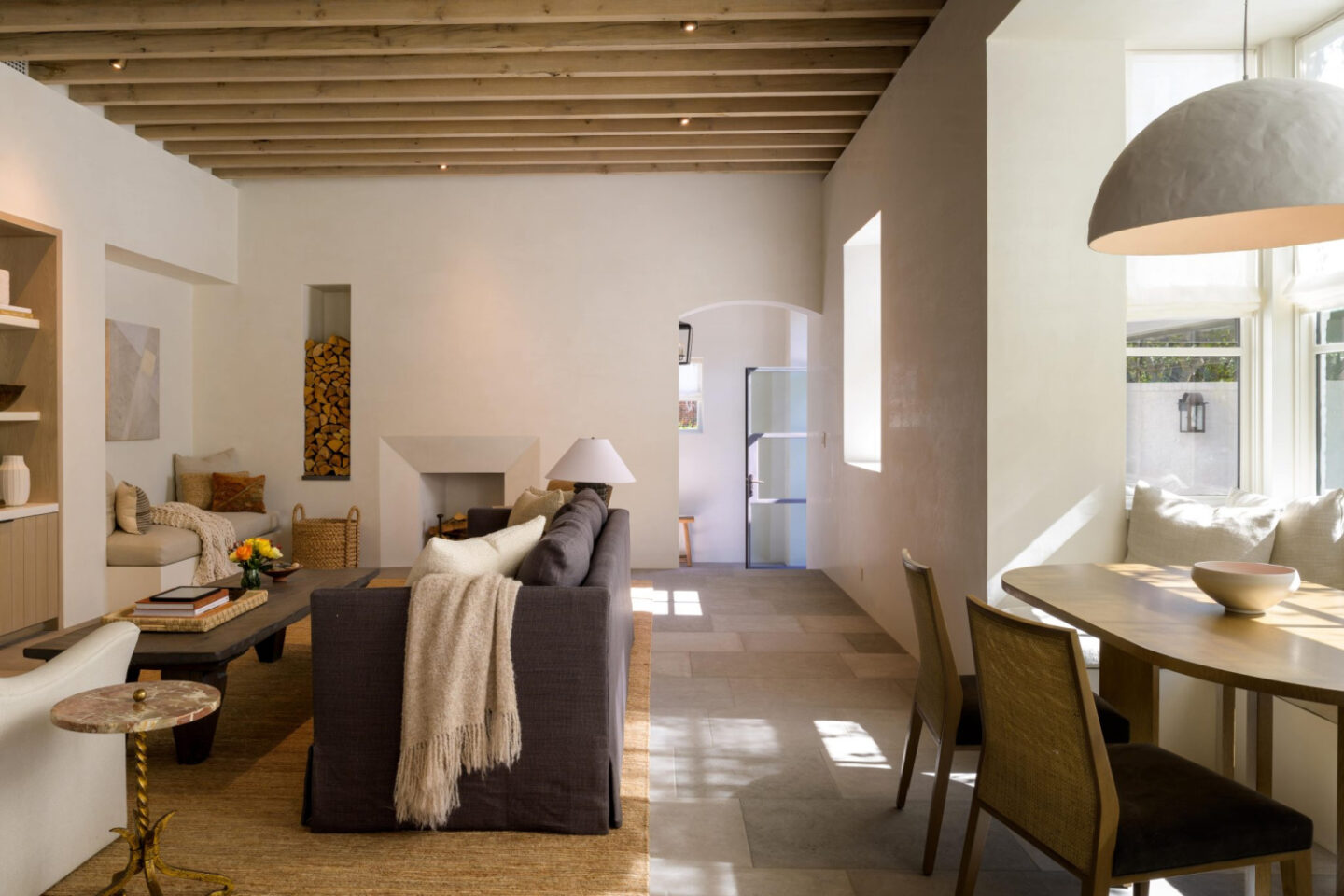 Interior of a Murphy Mears designed home in Sunset Park with interiors by Marie Flanigan.