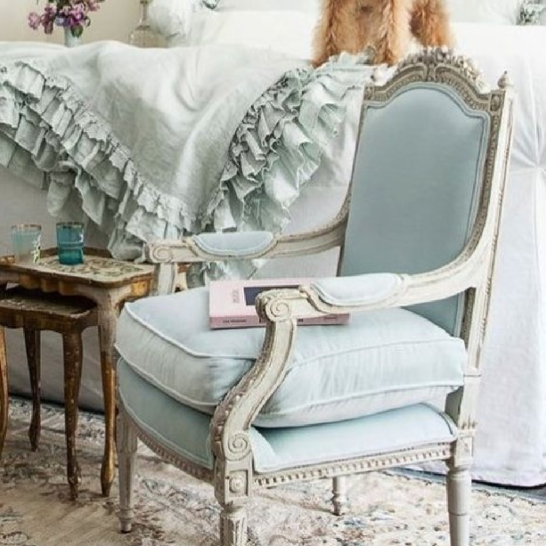 Beautiful pastel blue Shabby Chic decor, bedding and accents from Rachel Ashwell Shabby Chic. #rachelashwellshabbychic #shabbychicdecor