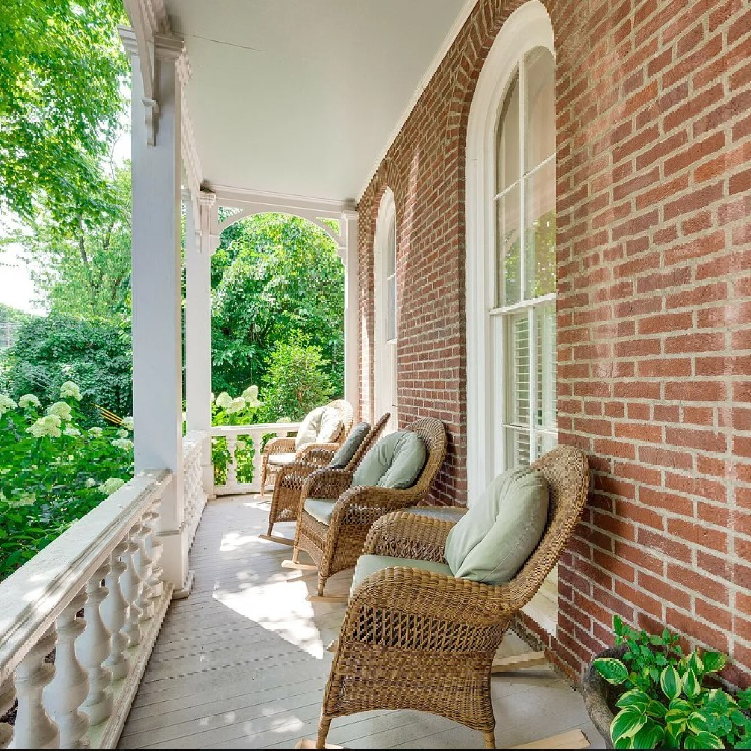 Haint blue porch ceiling at a stunning 1870 historic home (Murfreesboro Rd) in Franklin, TN. #haintblue