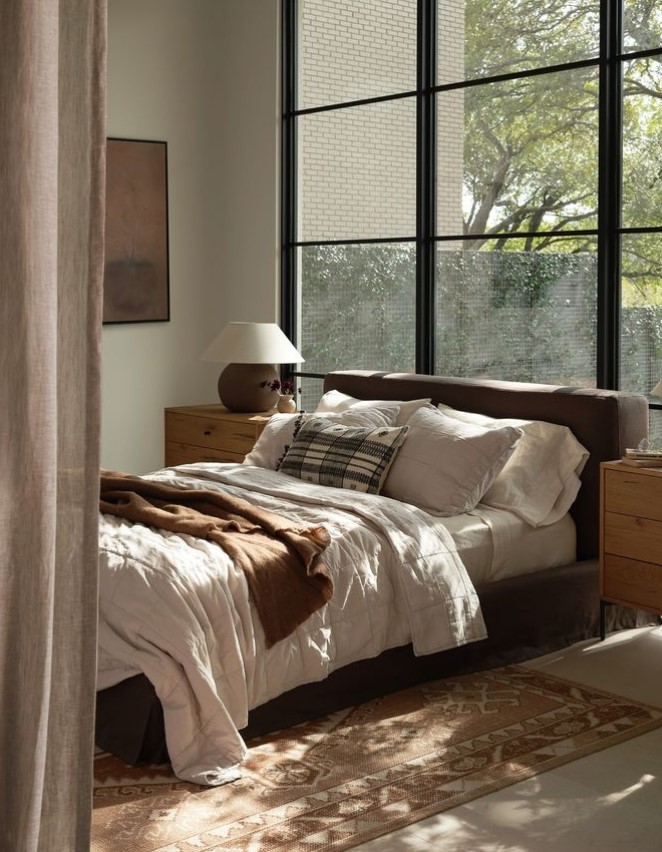 Belgian linen bedding in serene bedroom - @fourhandsfurniture. #belgianlinen