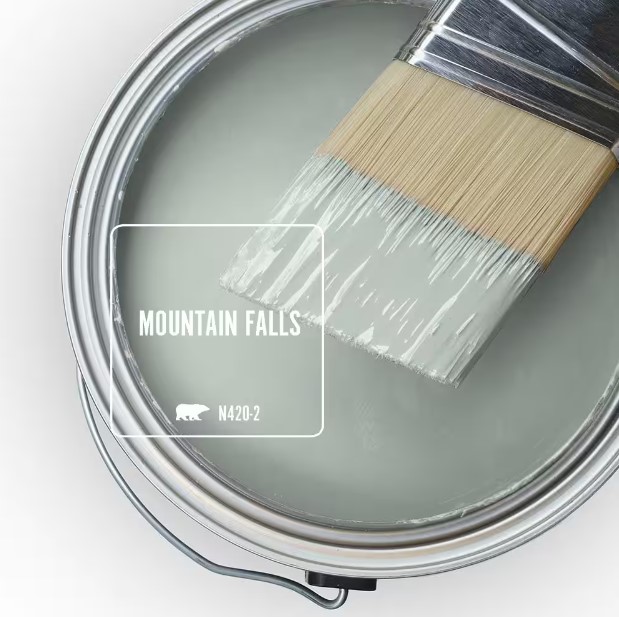 Behr Mountain Falls paint color swatch. #behrmountainfalls #sagepaintcolors