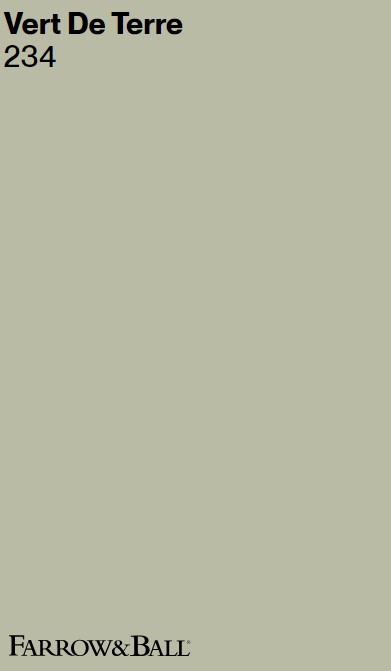 Farrow & Ball Vert de Terre 234 paint color swatch. #farrowandballvertdeterre