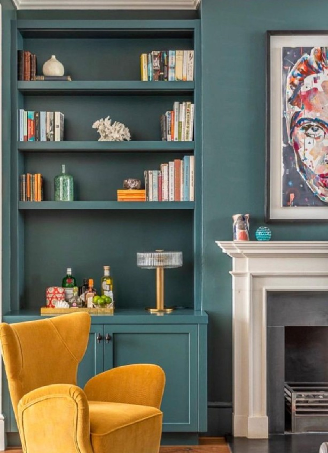 #ottastyle - Farrow & Ball Inchyra Blue on builtins and walls of a living area. #farrowandballinchyrablue