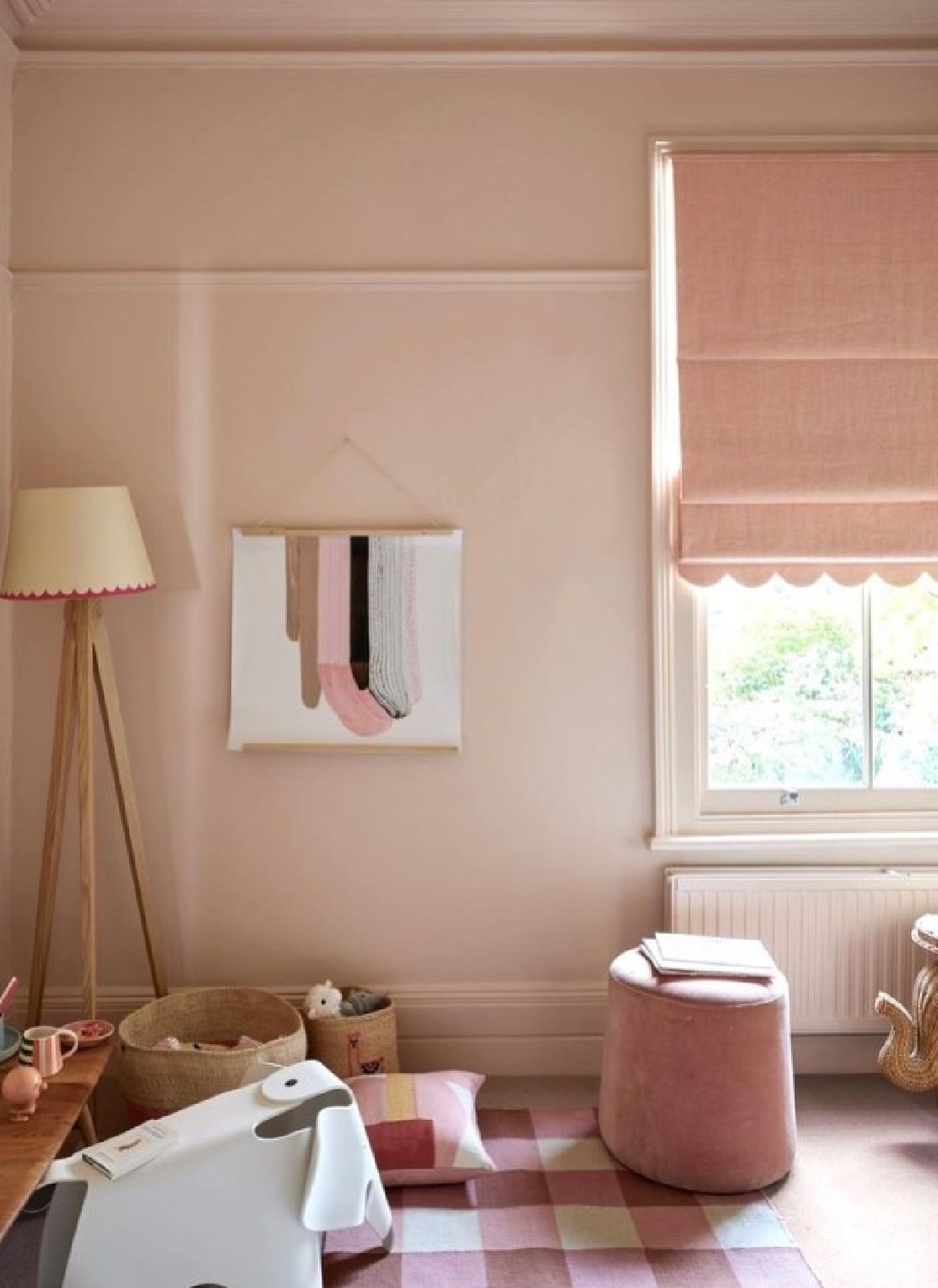 Farrow & Ball Setting Plaster in a playroom. #farrowandballsettingplaster #pinkpaintcolors