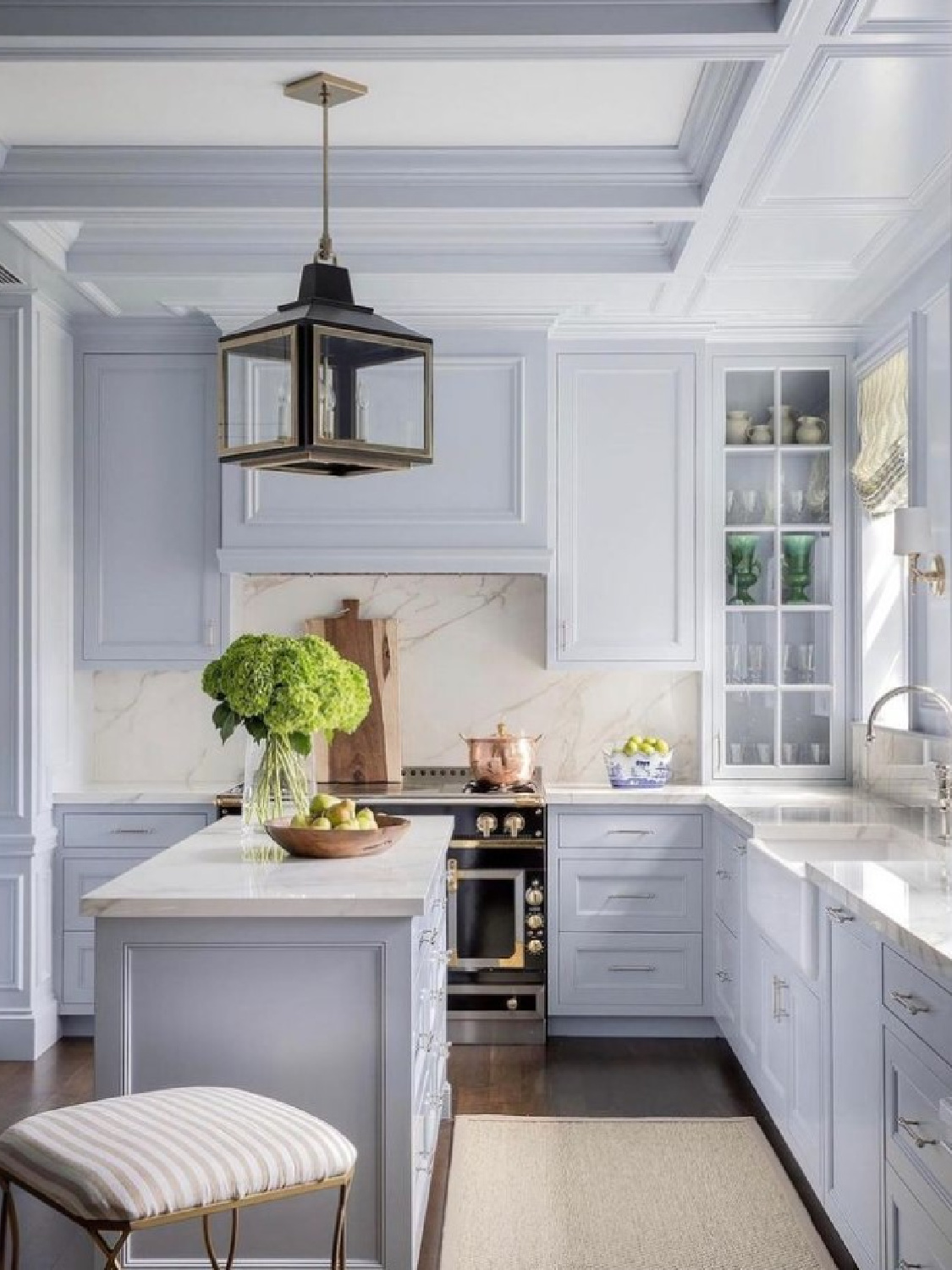 @honeycollinsinteriors - Farrow & Ball Parma Gray on kitchen cabinets. #farrowandballparmagray