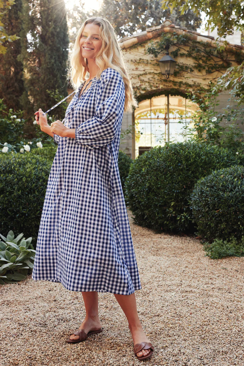 Hammock Midi Dress in navy gingham, Lake