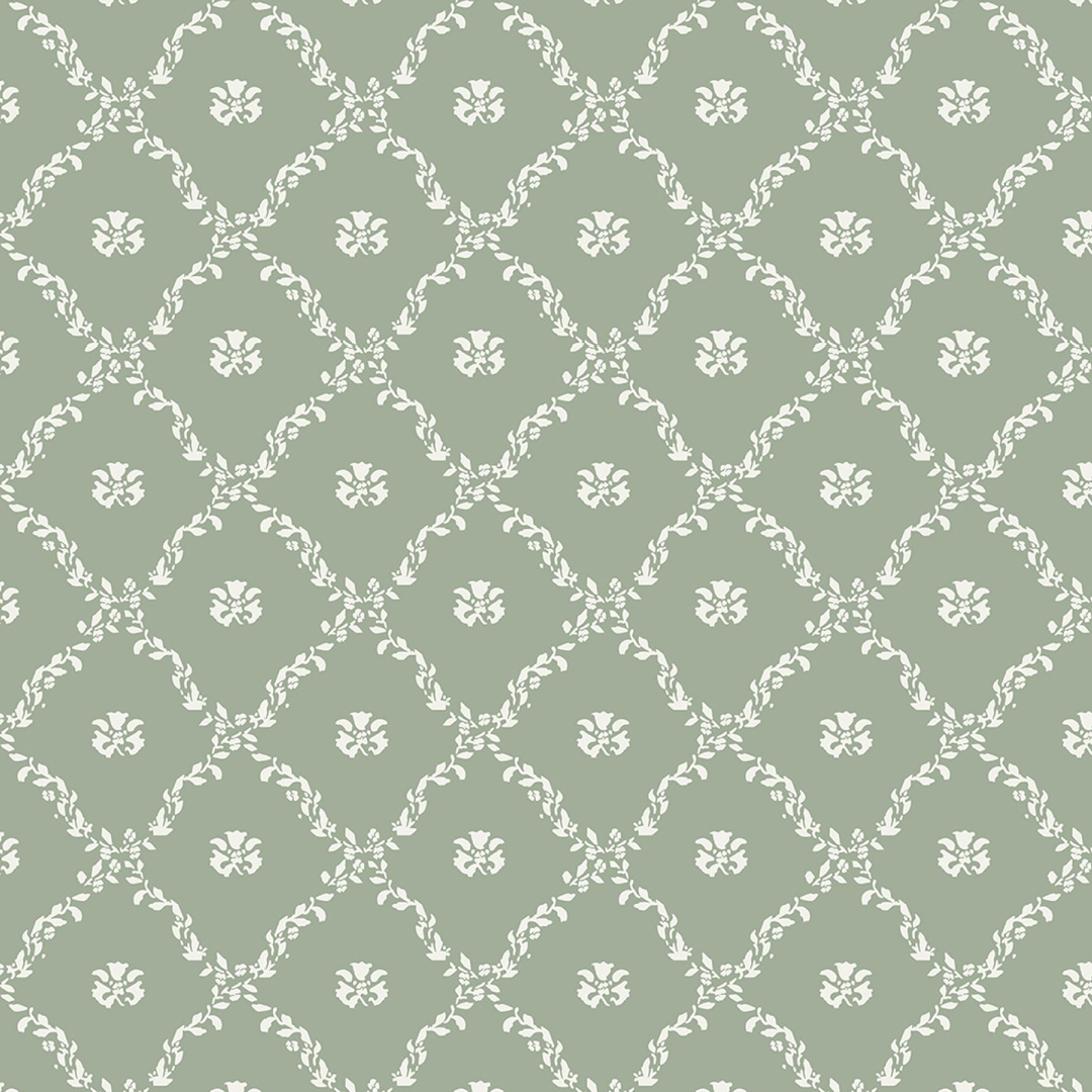 Poppy Crossover wallpaper from Julia Berolzheimer's collection at Pottery Barn. #sagegreenwallpaper #greenwallpaper