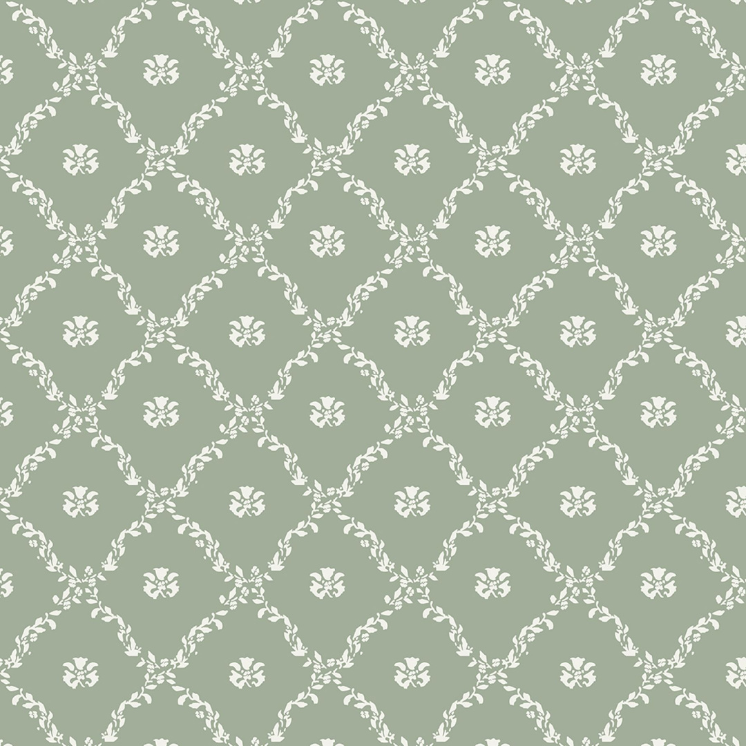 Poppy Crossover wallpaper from Julia Berolzheimer's collection at Pottery Barn. #sagegreenwallpaper #greenwallpaper