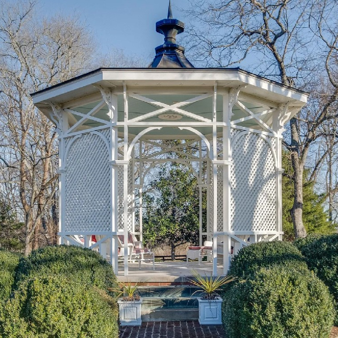 Beautiful haint blue ceiling in a gazebo on a 1836 historic Franklin, TN property (Old Hillsboro). #haintblue