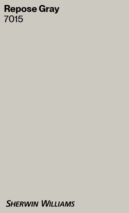Sherwin-Williams Repose Gray paint color swatch. #swreposegray #bestgraypaintcolor