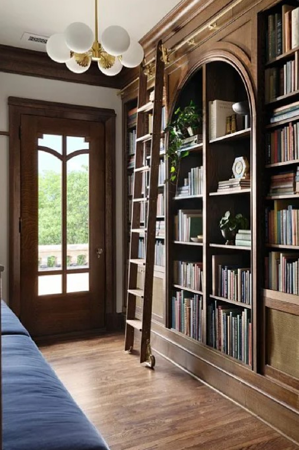 Traditional style built-ins in the library of Magnolia's Castle renovation.
