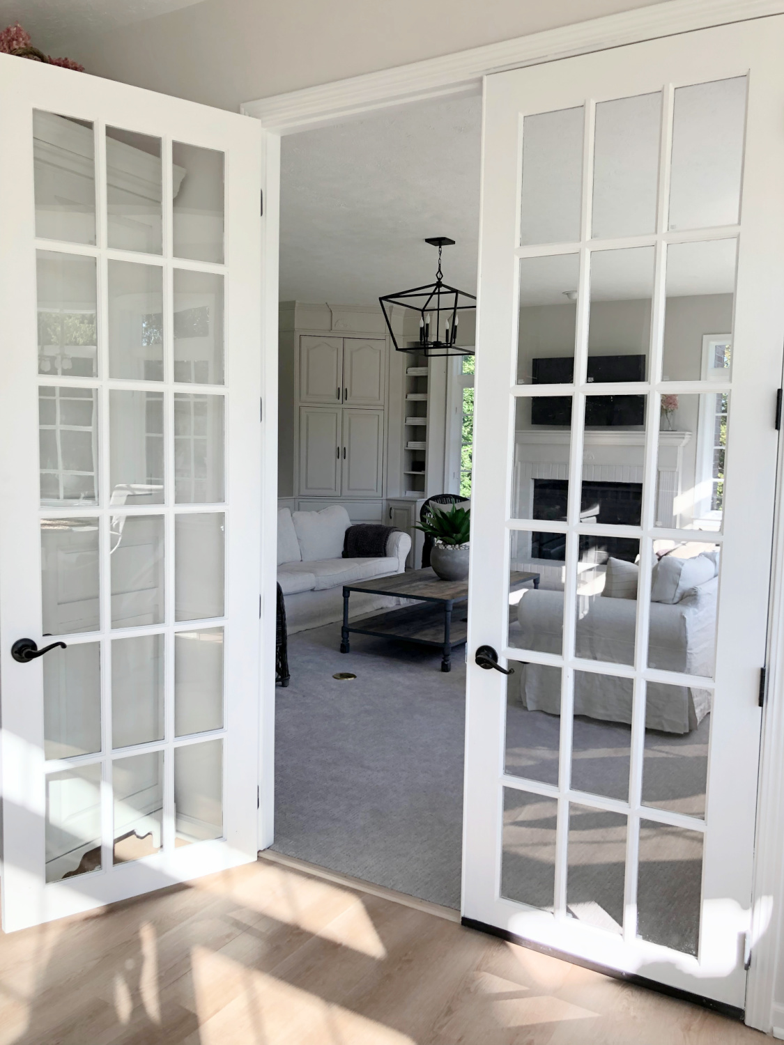 French doors in kitchen to family room - Hello Lovely Studio.