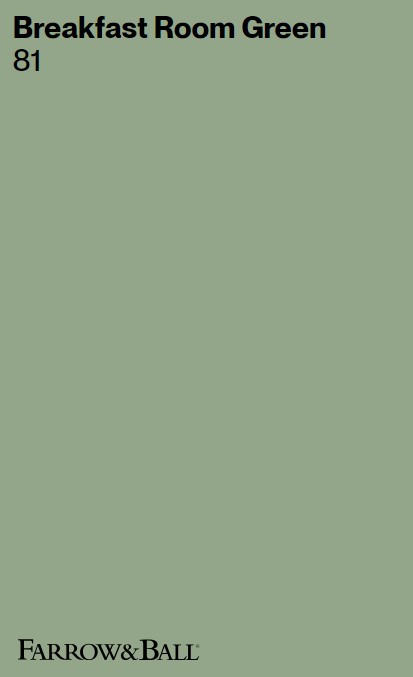 Farrow & Ball Breakfast Room Green paint color swatch. #breakfastroomgreen