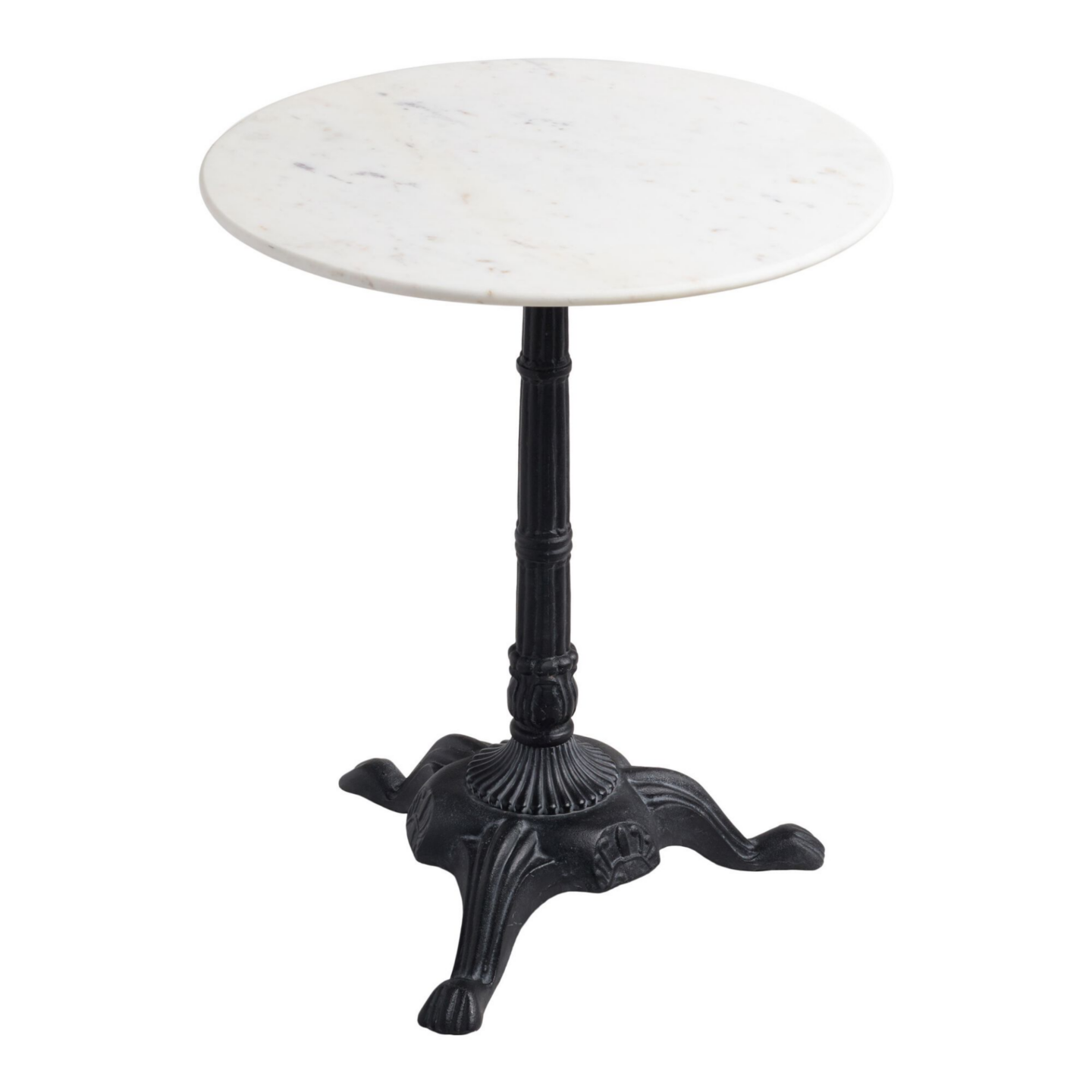 White marble topped black metal round bistro table, World Market. #bistrotable #frenchbistrotable