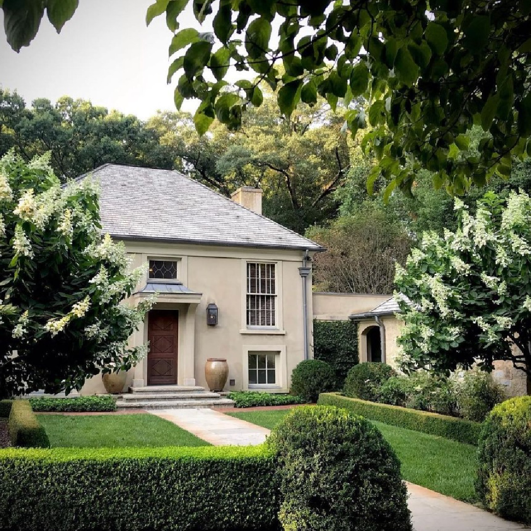 @richardanderson - Traditional style home with magnificent manicured lawn and hedges. #classicarchitecture #whitehouses #whitehouseexteriors