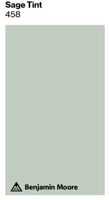 Benjamin Moore Sage Tint 458 paint color swatch. #sagepaintcolors #bmsagetint