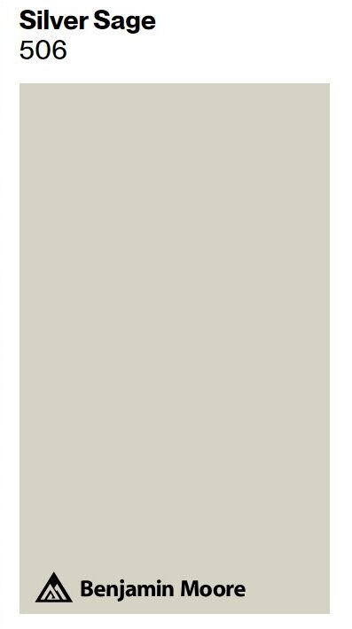 Benjamin Moore Silver Sage paint color swatch. #bmsilversage #silversage #sagepaintcolors