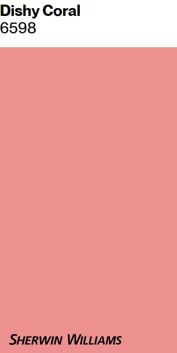 Dishy Coral (Sherwin-Williams) rosy coral pink paint color swatch. #dishycoral #swdishycoral #earthypinks