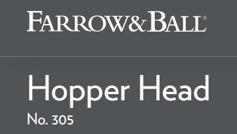 Farrow & Ball Hopper Head No. 305 (dark gray) paint color swatch. #hopperhead #farrowandballhopperhead