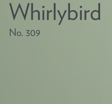 Farrow & Ball Whirlybird No. 309 - lively green paint color swatch. #farrowandballgreens #whirlybird
