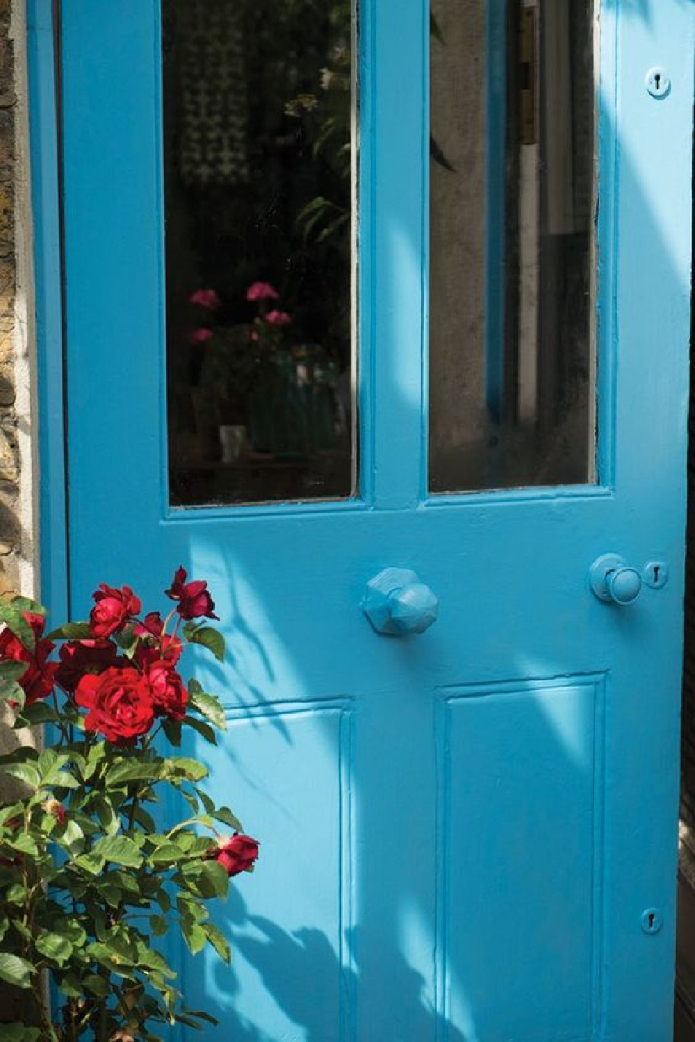 St. Giles Blue (Farrow & Ball) on a lovely painted door - House&GardenUK. #stgilesblue #bluepaintcolors
