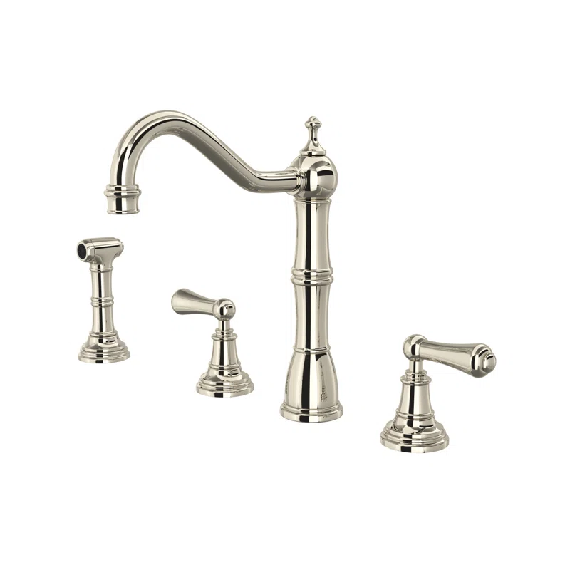 Perrin & Rowe Edwardian Double Handle Lever Style Polished Nickel Kitchen Faucet.