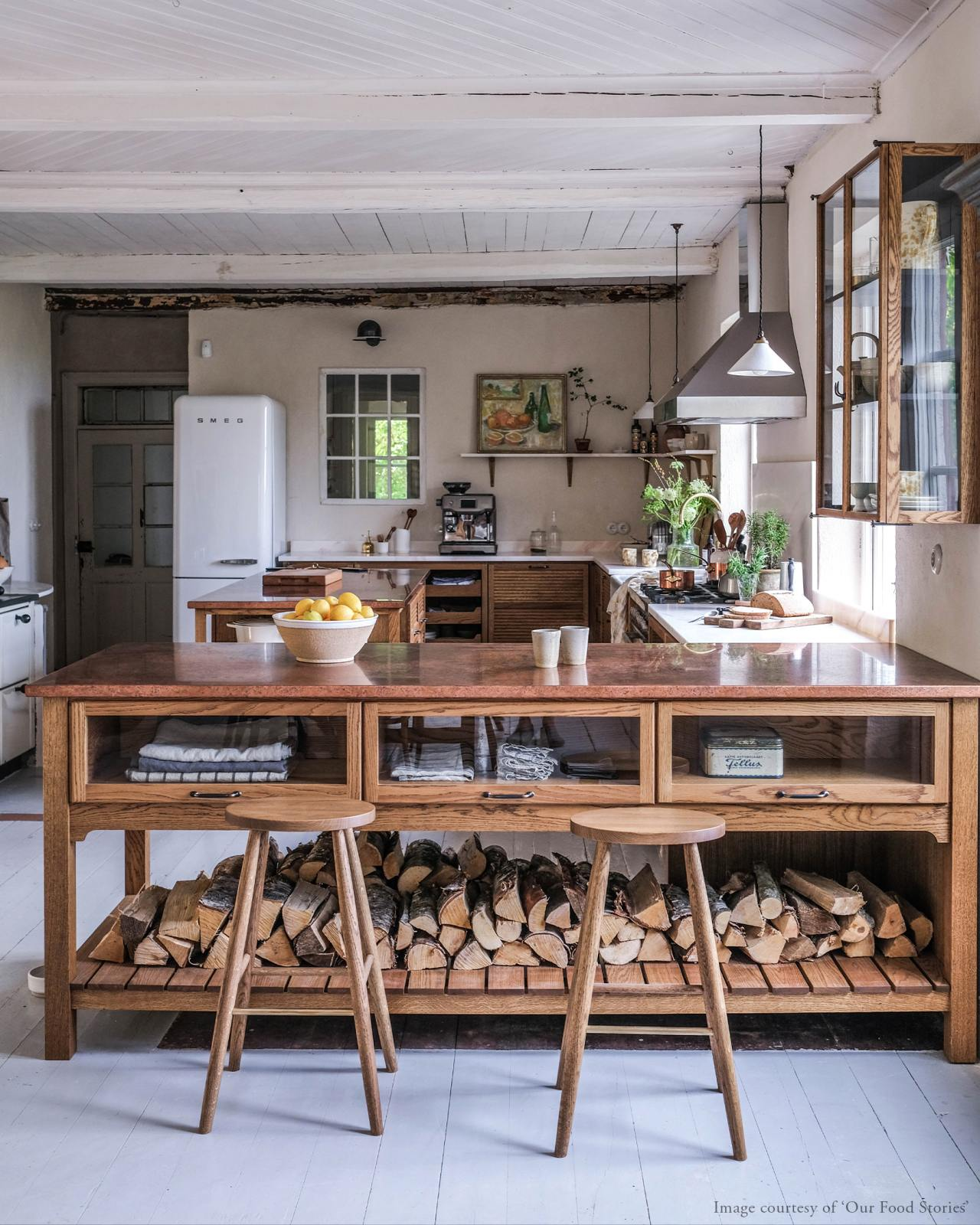 Our Food Stories - deVOL designed Helen stools in a wonderful English country kitchen with rustic elegance.
