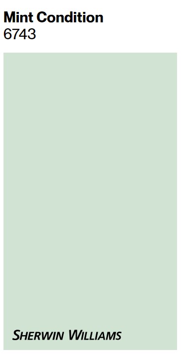 Sherwin Williams Mint Condition paint color swatch. #sagepaintcolors #mintgreenpaintcolor #swmintcondition