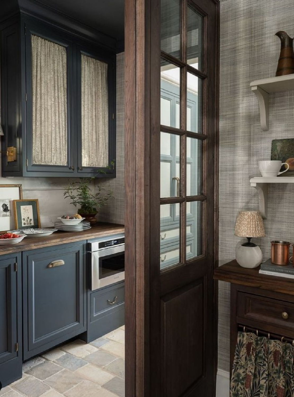 Farrow & Ball Hopper Head on cabinets in a scullery by Whittney Parkinson (with Ladisic Fine Homes) in House Beautiful (photo by @SarahShieldsPhoto and styling by @therobertrufino). #whittneyparkinson #hopperhead