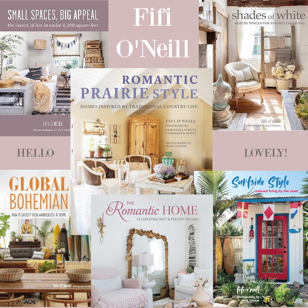 Fifi O'Neill books to love! Peek inside these stylish homes with vintage vibes, serene white interiors, and romantic luxe - Hello Lovely. #fifioneill #prairiestyle