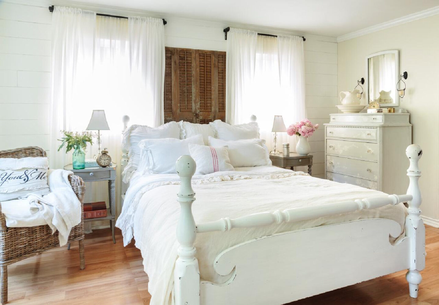 Serene, romantic, ethereal white bedroom from Fifi O'Neill's SHADES OF WHITE (CICO Books, 2021). #fifioneill #whiteinteriors