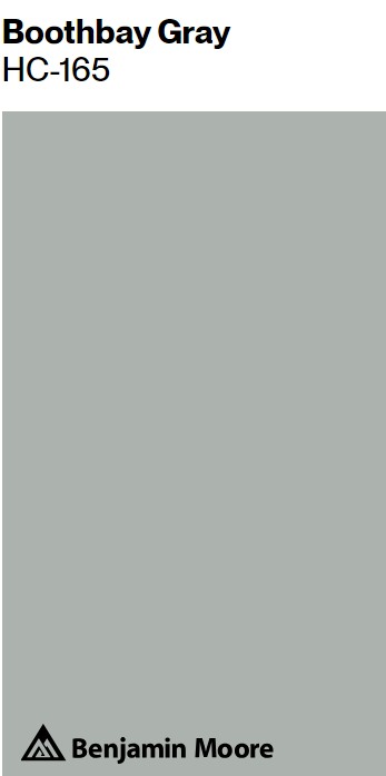 Benjamin Moore Boothbay Gray paint color swatch. #boothbaygray #graypaintcolors #bluegray
