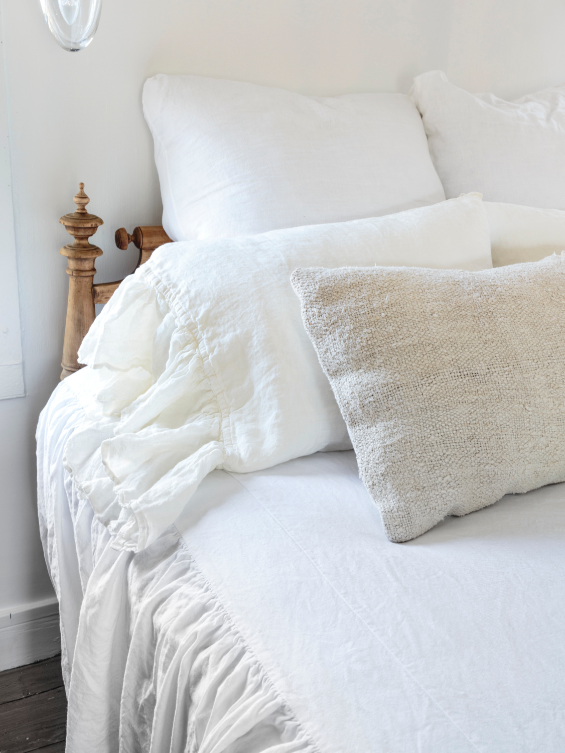 Sumptuous white bedding in bedroom from Fifi O'Neill's SHADES OF WHITE. #fifioneill