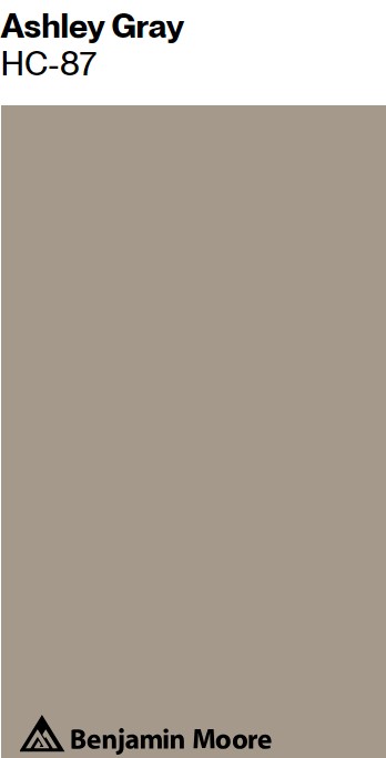 Benjamin Moore Ashley Gray paint color swatch. #ashleygray #graypaintcolors