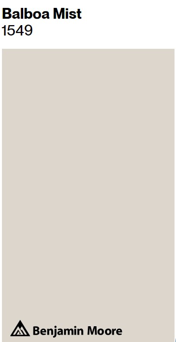 Balboa Mist Benjamin Moore 1549 paint color swatch. #balboamist #benjaminmoorebalboamist