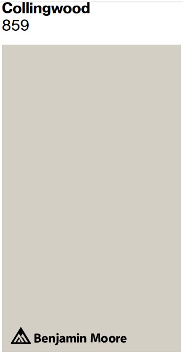 Benjamin Moore Collingwood 859 paint color swatch. #benjaminmoorecollingwood #puttypaintcolors