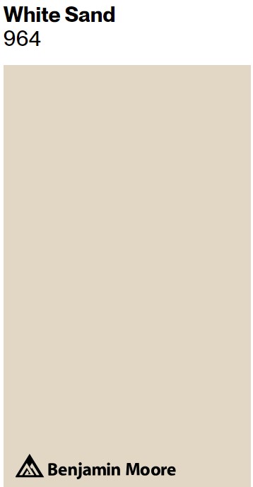 Benjamin Moore White Sand 964 paint color swatch. #benjaminmoorewhitesand #bmwhitesand