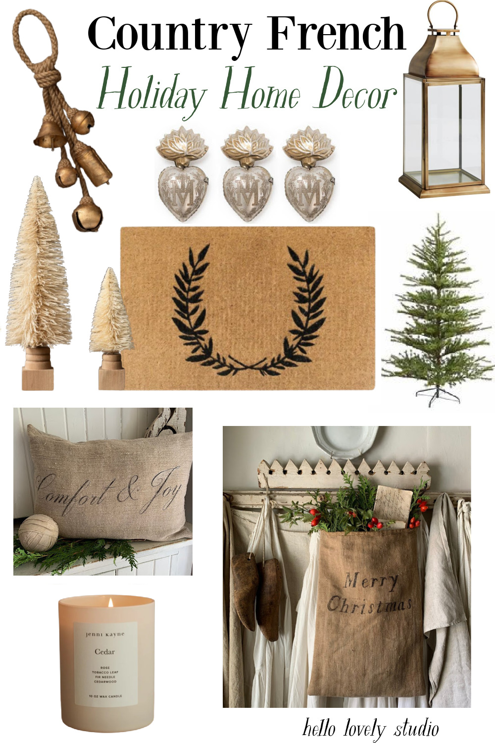 Country French Holiday Home Decor on Hello Lovely Studio. #countryfrenchchristmsa #frenchchristmas #holidaydecor