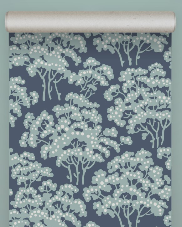 Farrow & Ball Hornbeam wallpaper in a blue and grey colorway. #hornbeam #farrowandballwallpaper