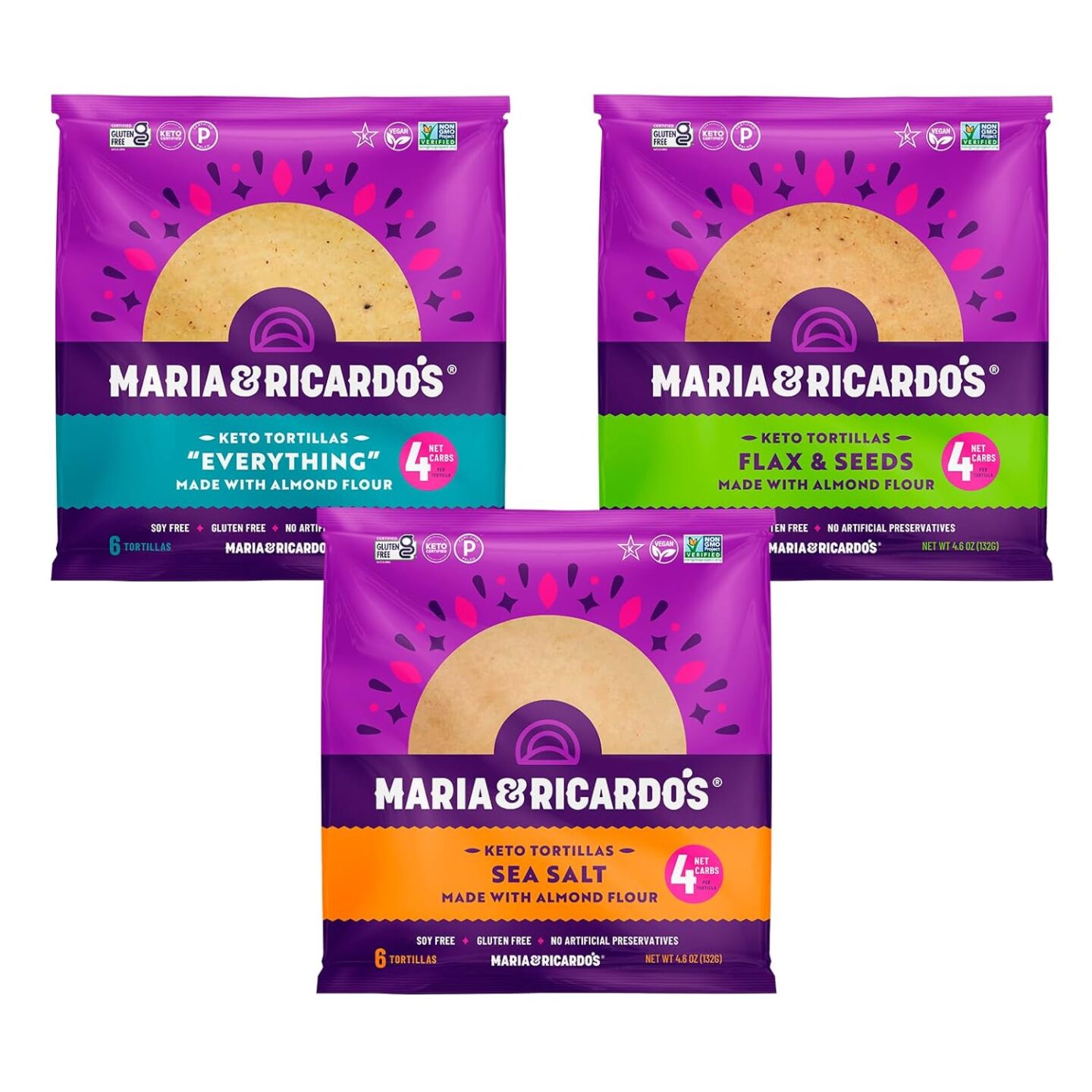 Maria & Ricardo's Keto Tortillas 3 pack. #almondflourtortillas #gfreetortillas #ketotortillas