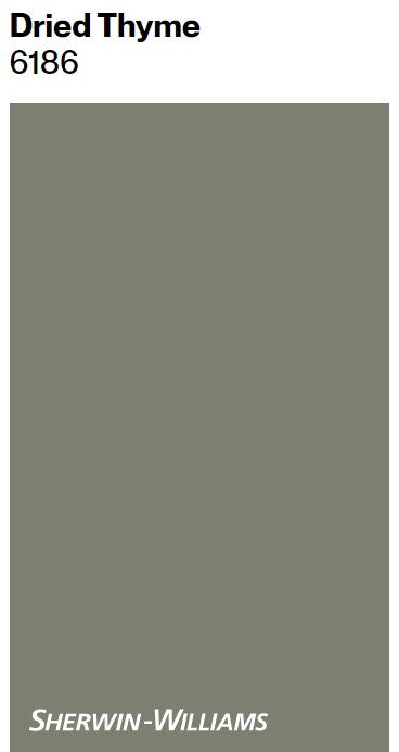 Sherwin Williams Dried Thyme paint color swatch. #driedthyme #sherwinwilliamsdriedthyme