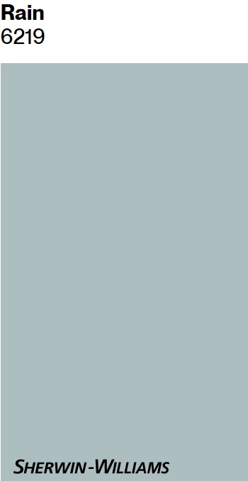 Sherwin-Williams Rain paint color swatch 6219. #sherwinwilliamsrain #bluepaintcolors