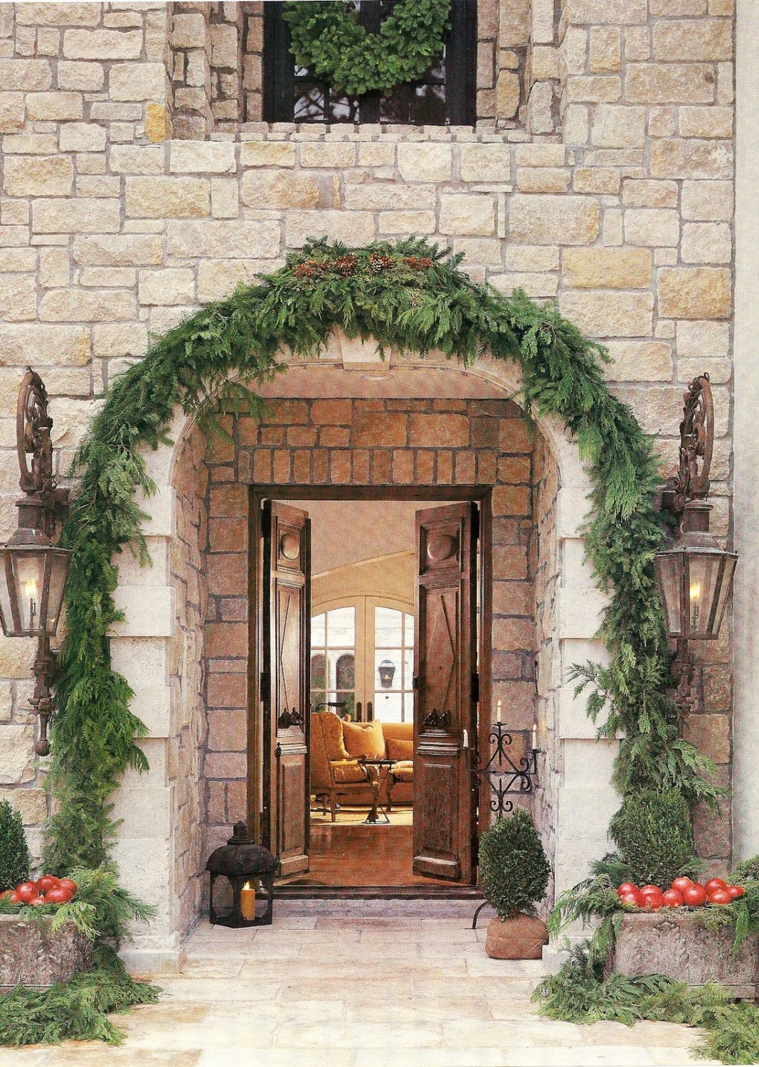 Pamela Pierce Christmas decor in her own home - Veranda. #pamelapierce #modernfrench #frenchcountrychristmas