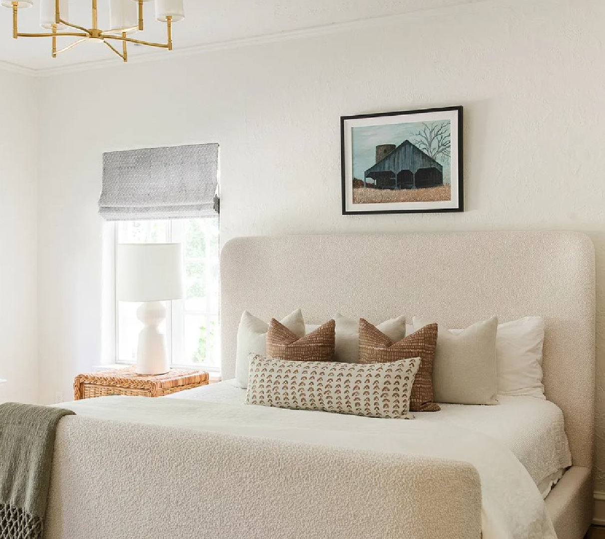 White bedroom in Kate Marker's 1920 white stucco Barrington Hills, IL Home (160 N. Buckley Rd) with modern, serene, unfussy, timeless interiors. #katemarkerinteriors @thedawnmckennagroup #katemarkerhome