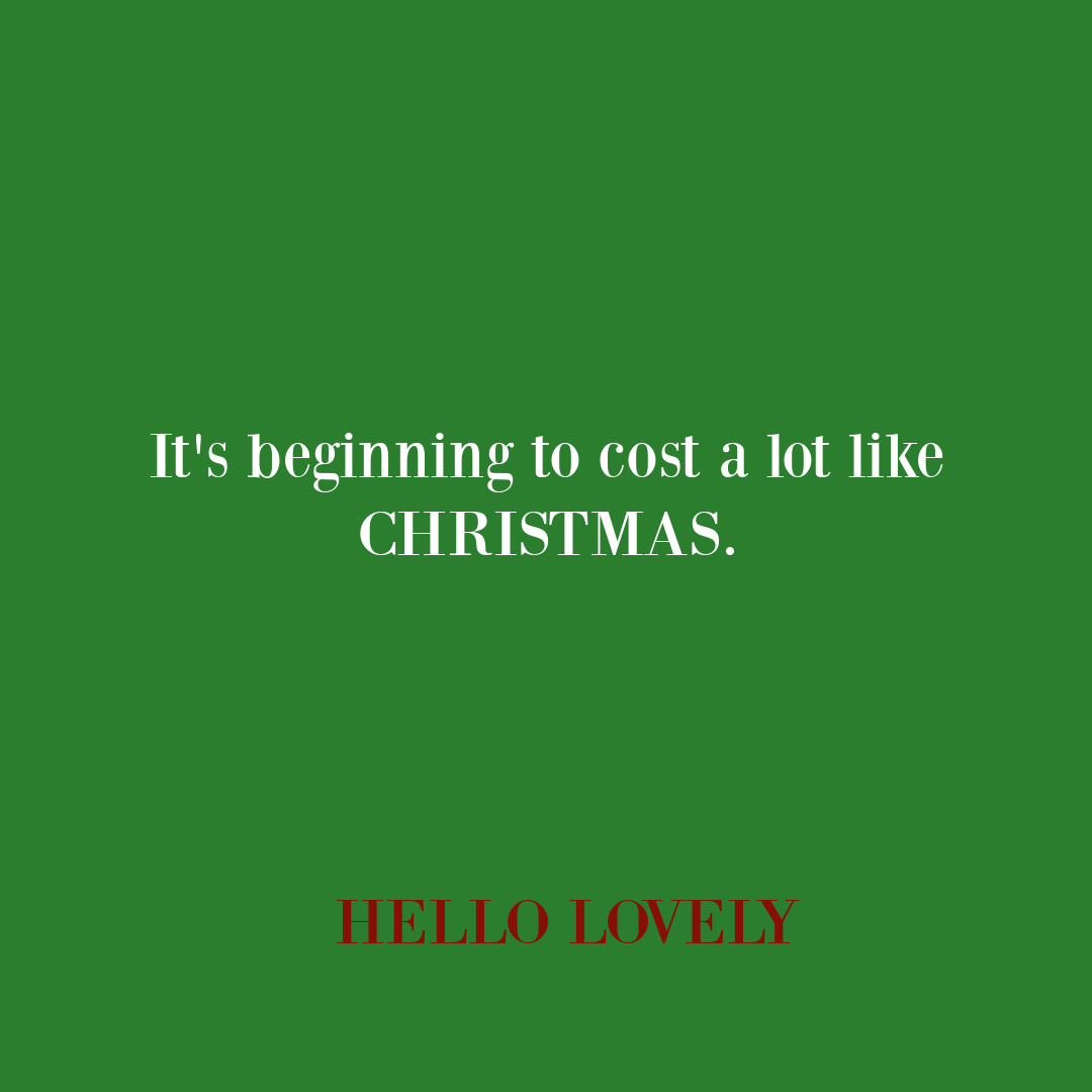 Funny holiday humor quote about Christmas and the cost on Hello Lovely Studio. #funnyholidayquotes #christmasquotes #christmashumor