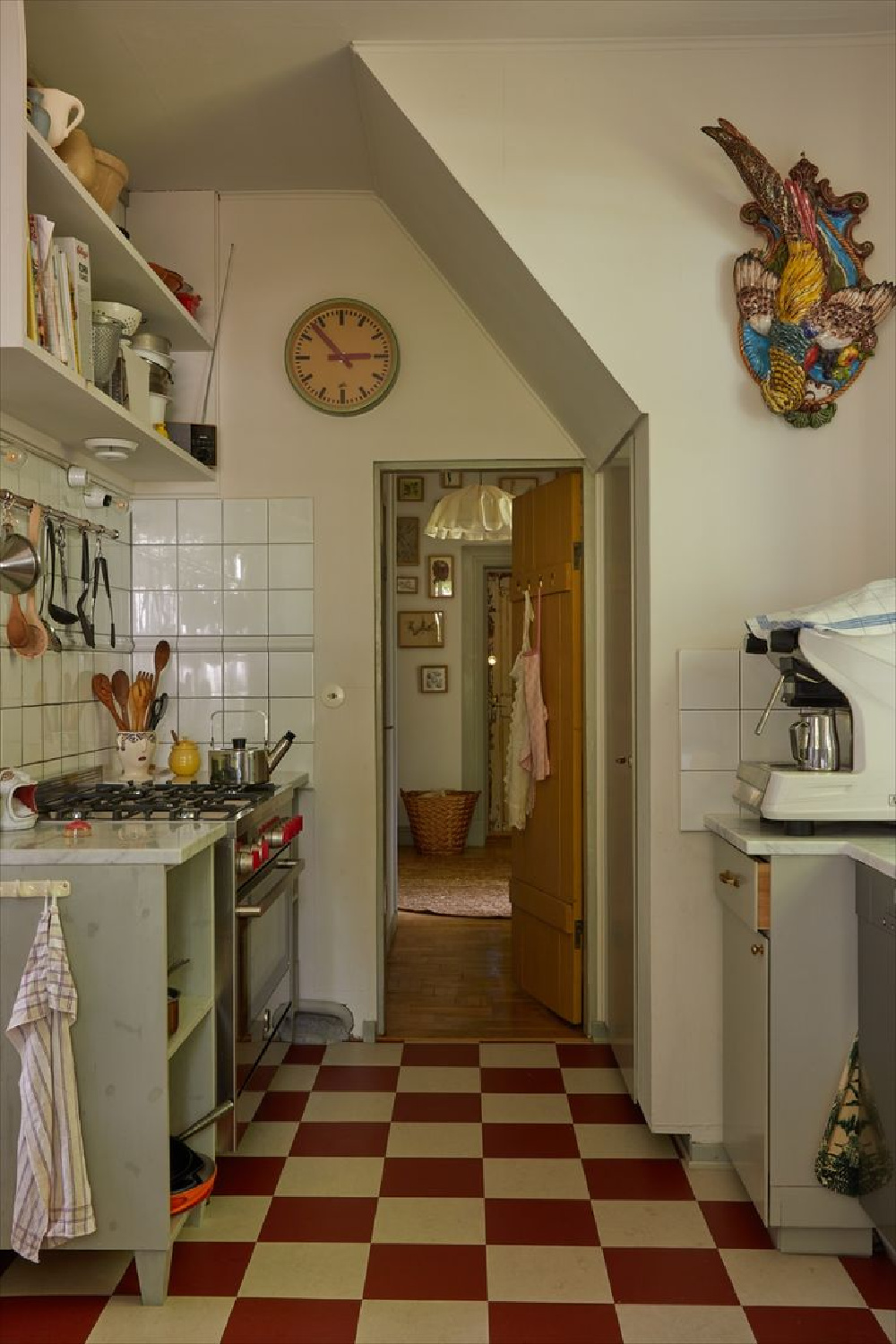 Beata Heuman's own Swedish farmhouse kitchen with checkered floor.