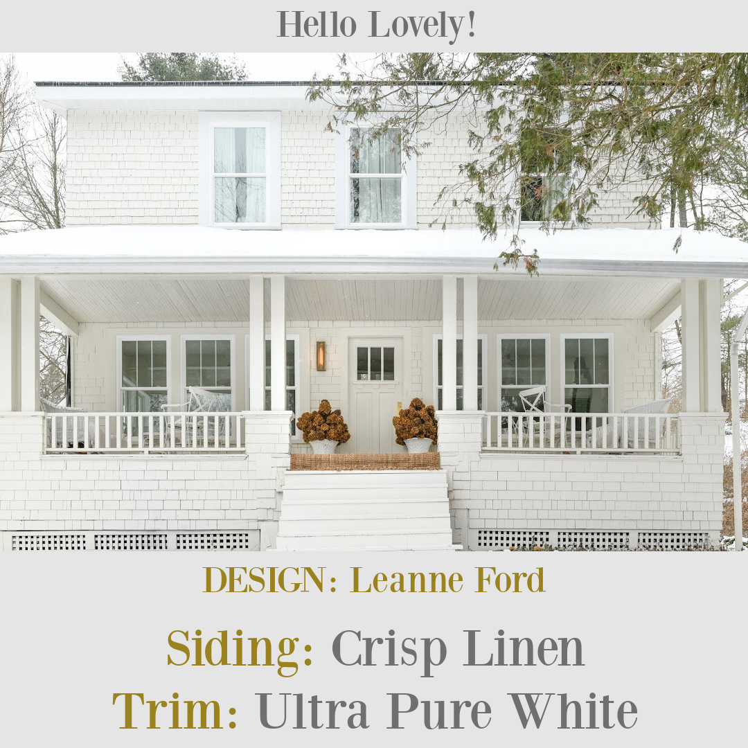 Behr Crisp Linen and Ultra Pure White on a craftsman house exterior - Leanne Ford. #behrcrisplinen #behrultrapurewhite #leanneford