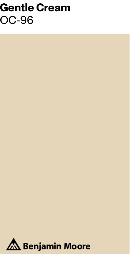 Benjamin Moore Gentle Cream paint color swatch. #gentlecream #bmgentlecream